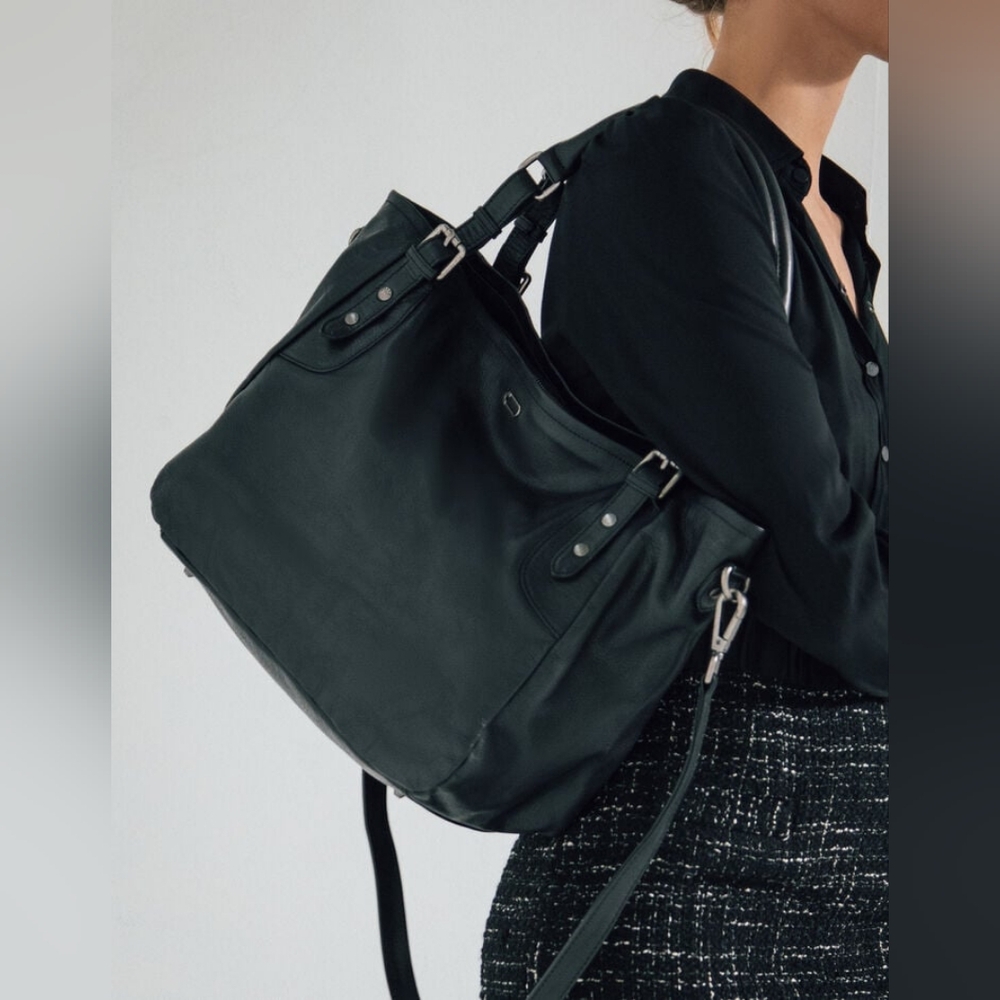 IKKS French Brand Black Leather Satchel The Artist